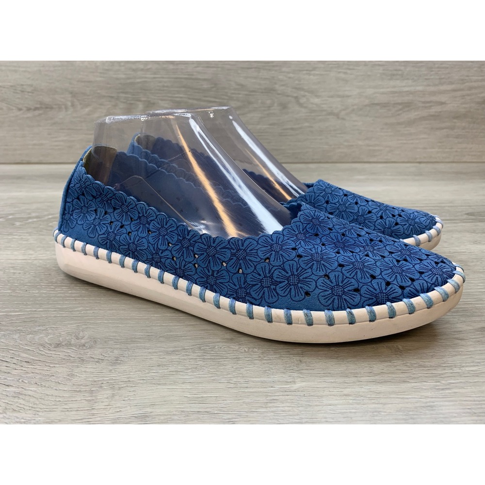 Patrizia by Spring Step Women's Blue Floral Laser Cut Slip On Loafers Flats